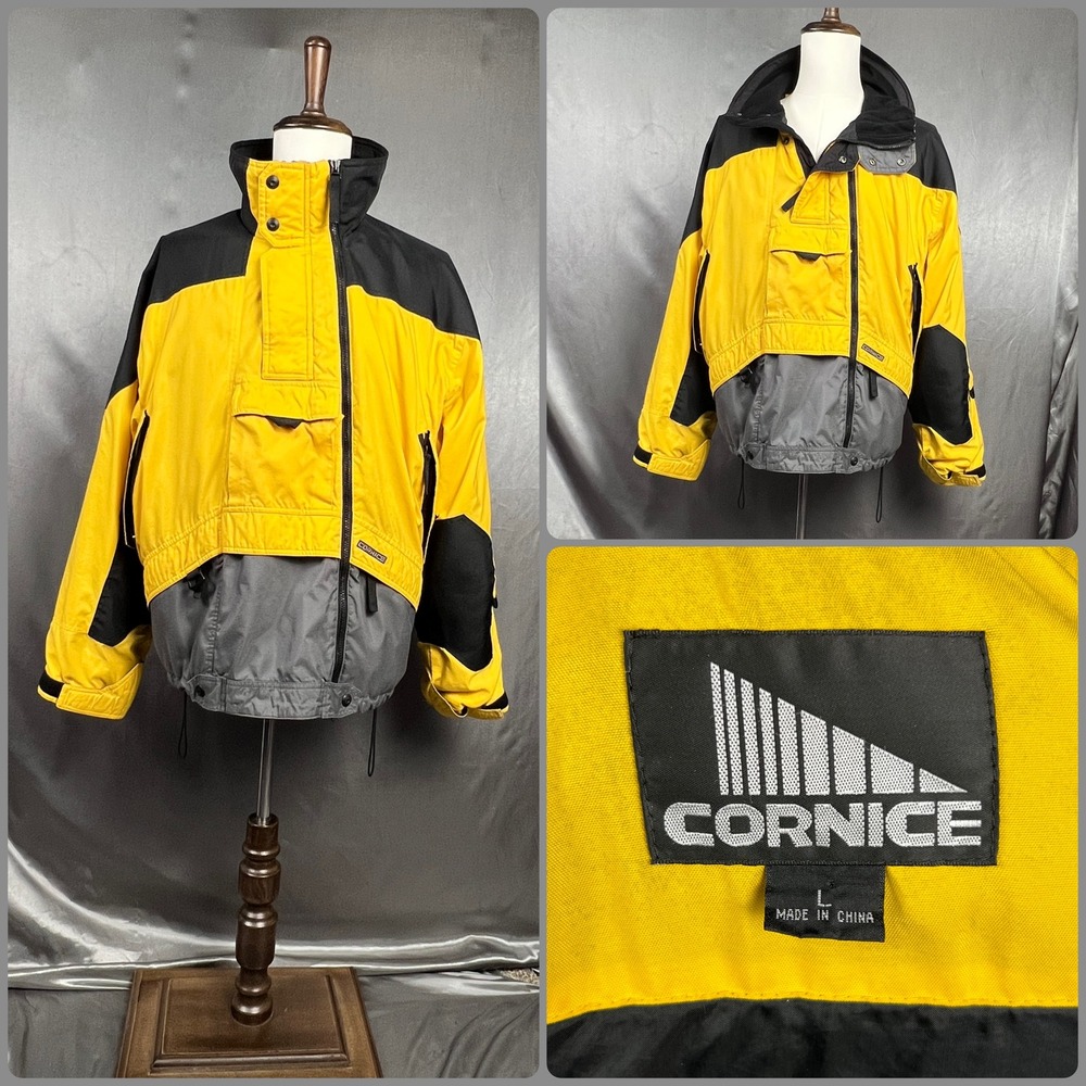 Vintage 90s Cornice Ski Jacket Mens Large Yellow Black Grey Colorblock Anorak